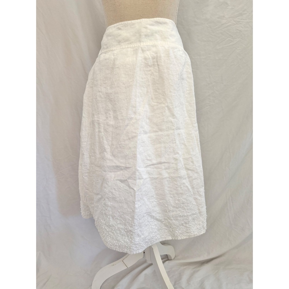 Eileen Fisher Skirt Women White Irish Linen Textured Hem A-Line Midi Small - Picture 2 of 6
